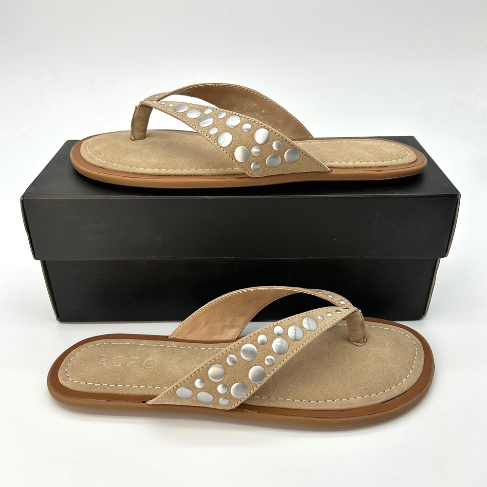 Womens Thong Sandals BCBGeneration Zelilya Size 7.5 Taupe Synthetic Leather NEW